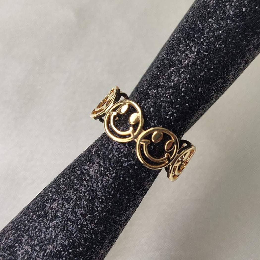 Flosy Smiley Face Ring Lucky Smiling Face Band Ring Cute Open Statement Ring Adjustable for Women and Men (Gold): Clothing