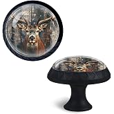 Howayme Cabinet Knobs Crystal,Stag with Impressive Antlers Against Wooden Background Mushroom Drawer Hardware Cabinet Pulls for Home Decor,Dressers,Kitchens Bathroom with Screw 1 Pack