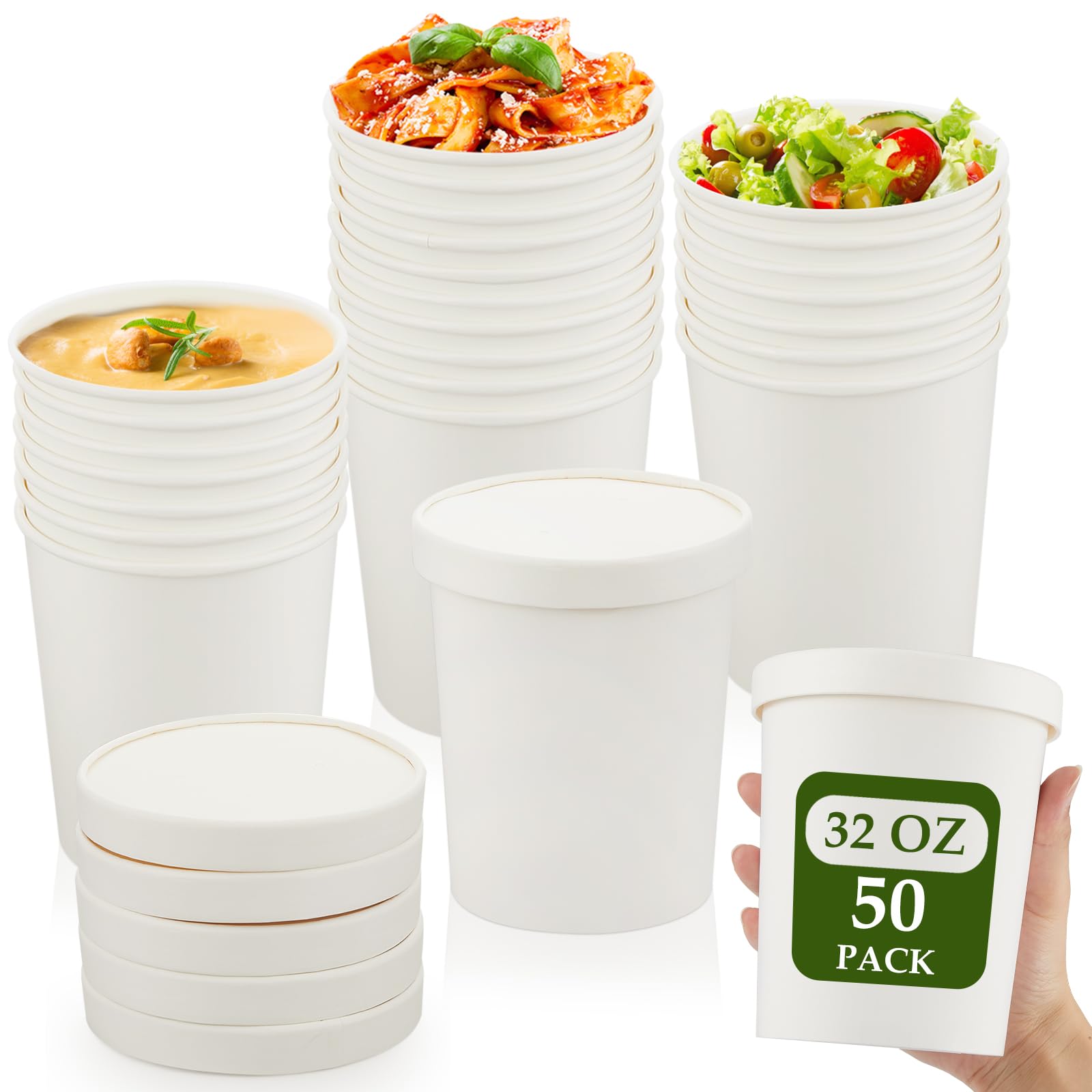 Photo 1 of Sabary 50 Pack 32 oz Paper Soup Containers with Lid Disposable Kraft Soup Food Bowl Microwavable Food Storage Ice Cream Containers Nice for Restaurants (White)