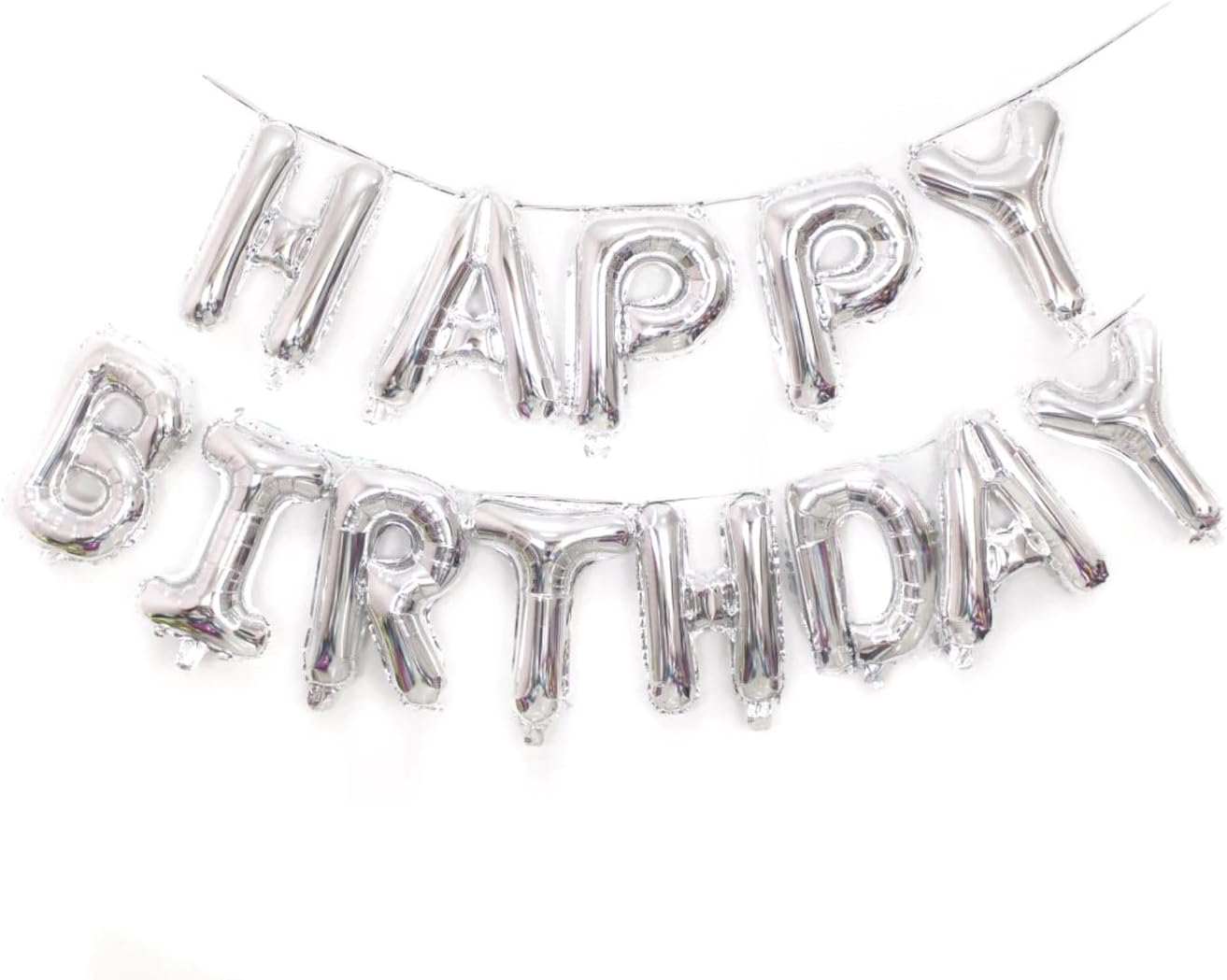 Hanging Happy Birthday Alphabet Balloons Banner 16 Inch Gold Silver Letters Aluminum Film Balloon for Birthday Party Independence Day Decoration by WULEEUPER (Silver)
