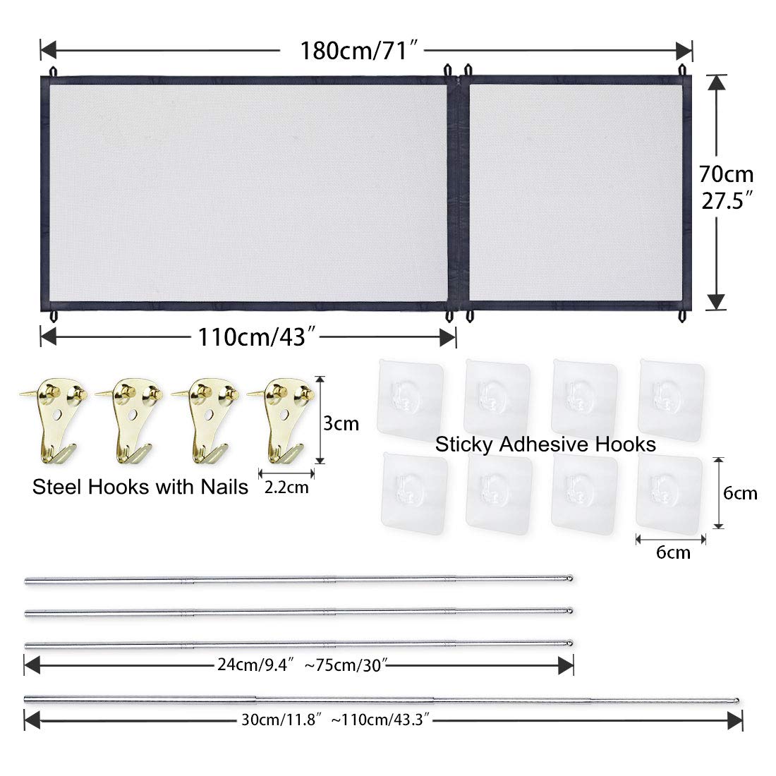3-in-1 Sizes Magic Gate Pet Gate for Dog Doors with Hooks Safety Fence Black (71" 43" 27" Length) : Baby
