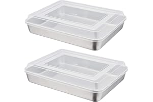 P&P CHEF Stainless Steel Baking Pan with Lid, Rectangular Cake Pans, Sheet Pan Bakeware for Baking Lasagna Brownies, 2-Inch D