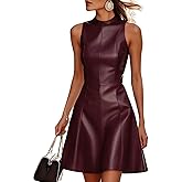 utcoco Women PU Faux Leather Tank Dress Elegant Sleeveless Mini Dress for Night Club Party