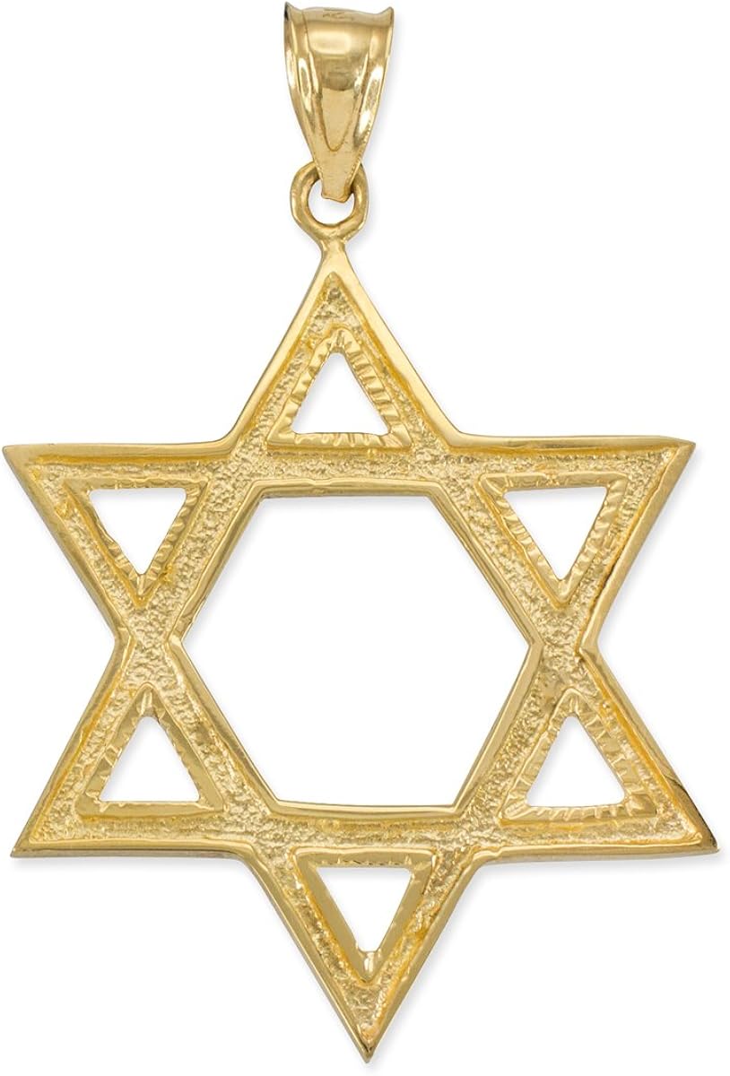9 ct Gold Star of David Pendant Necklace 1.7 Inches (Available Chain