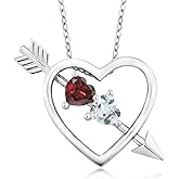 Gem Stone King 925 Sterling Silver Red Garnet and Sky Blue Aquamarine Heart and Arrow Pendant Necklace For Women (0.93 Cttw, with 18 Inch Chain)