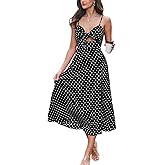 CUPSHE Women's Summer Dresses Polka Dot Bow Tie Cutout A Line Spaghetti Strap Sleeveless Cocktail Maxi Dress