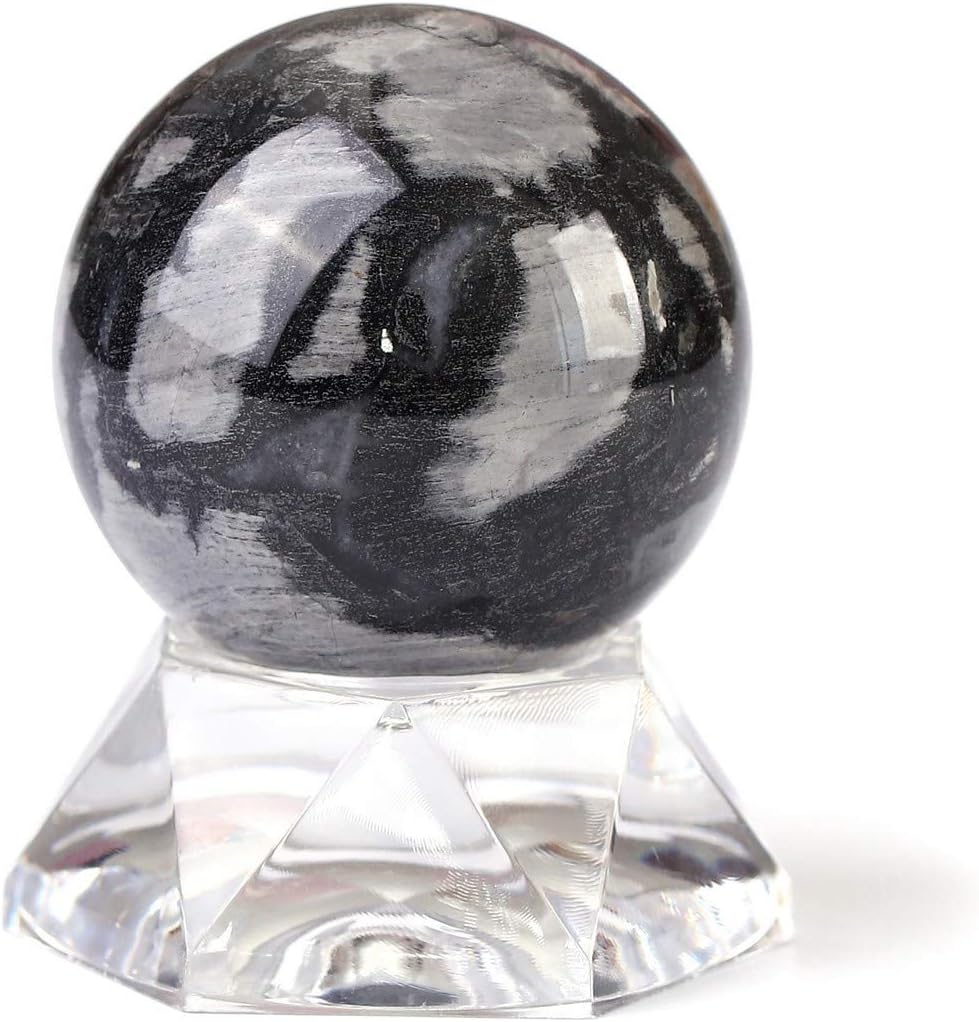 Amazon Com Jovivi 1 5 40mm Natural Black Silver Leaf Jasper Sphere Gemstone Healing Crystal Ball With Acrylic Stand Sculpture Figurine For Home Decorative Divination Or Feng Shui And Fortune Home Kitchen