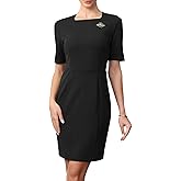 Allegra K Vintage Work Dress for Women Short Sleeve Square Neck Church Business Sheath Dresses