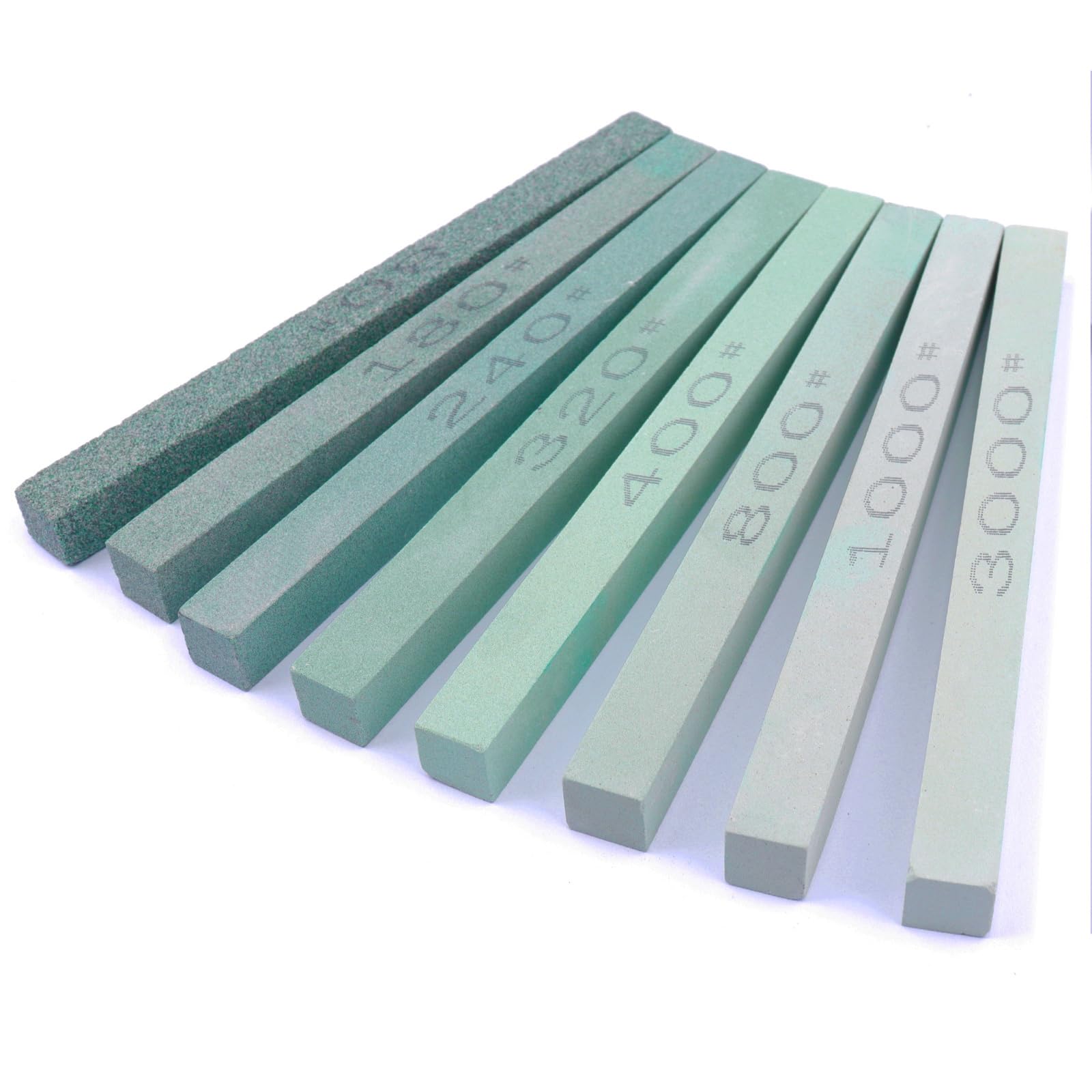 Photo 1 of LWCUSNJ 8 pcs Rectangular Shaped Sharpening Stone Sticks Set, 5.92inch Green Silicon Carbide Stones, Grit Sizes 80#-3000# for Models, Metal, & Knife Cutting Tools