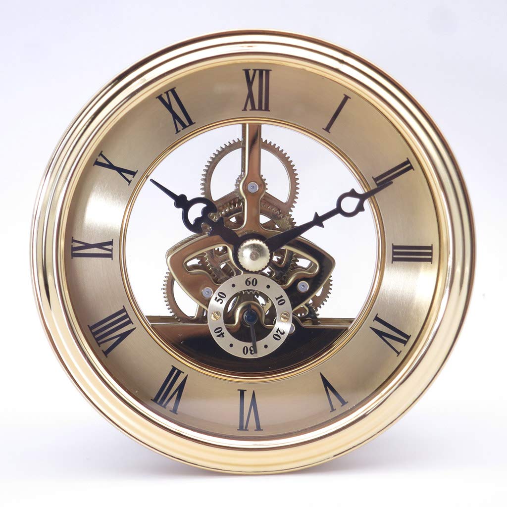 ANYDERTS Diamante Skeleton Clock Insert with Gold Trim,97mm（3.81inches） Diameter,Thickness 33mm(1.3I
