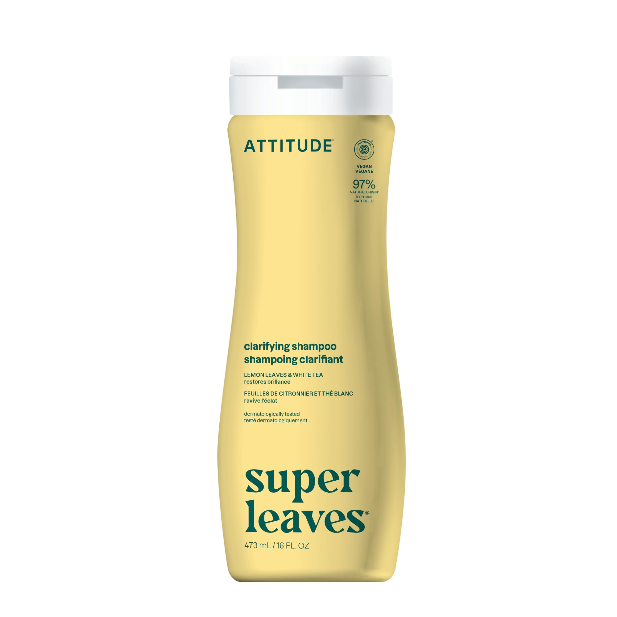 ATTITUDE Clarifying Hair Shampoo, EWG Verified, Restores Shine, Naturally Derived Ingredients, Vegan and Plant Based, Lemon Leaves and White Tea, 473 mL