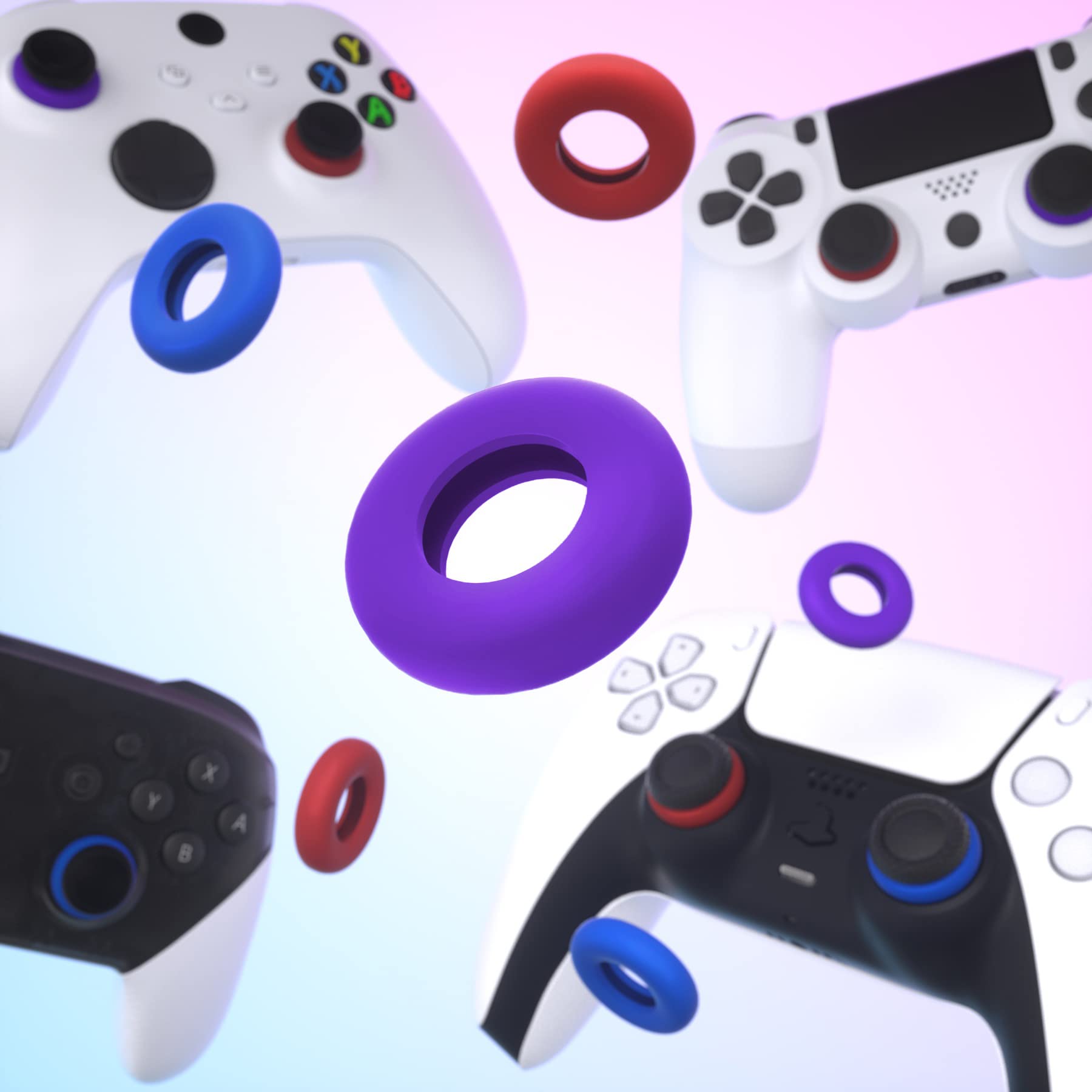 PlayVital 6 Pack Silicone Precision Rings for PS5, for PS4, for Xbox Series X/S, Xbox One, Xbox 360, for Switch 2 Pro, for Steam Deck - 3 Different Strengths, Aim Assist Target Motion Control Rings