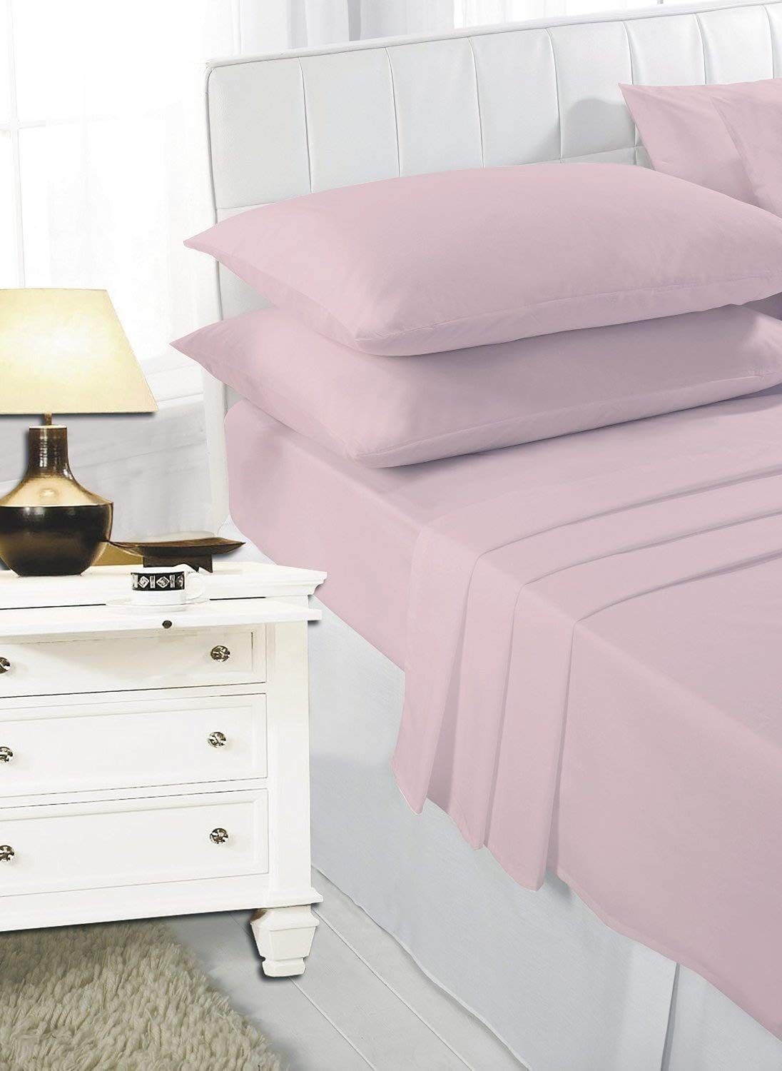 CreationsMart Luxury Percale Polycotton Bedding 40CM/16 Extra Deep Fitted Sheets In 14 Colours (Pink, King)