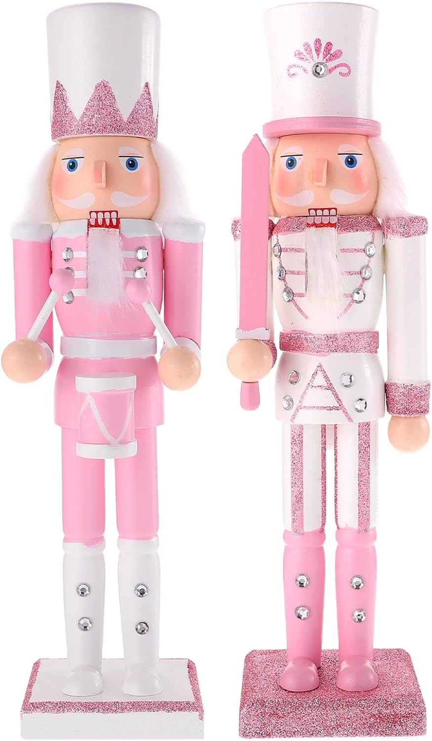 Nutcrackers - LUOZZY 2 Pcs Christmas Wooden Nutcracker Ornament Set Soldier Nutcracker Figures Christmas Table Decorations (Pink 30CM)