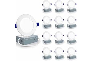 Meconard 12 Pack 4 Inch Ultra-Thin LED Recessed Ceiling Light with Junction Box, 3000K/4000K/5000K Selectable, 9W=75W 750LM High Brightness, Dimmable Canless Downlights, ETL and Energy Star Listed
