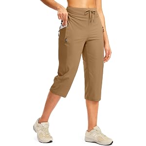 G Gradual Women's Capri Pants with 3 Zipper Pockets Lightweight Quick Dry Hiking Travel Capris Pants for Women Casual Summer