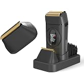 HUMMINGBIRD MK17 DualPro Foil Shaver &amp; Beard Trimmer for Men &ndash; Gold Titanium Blades, Digital Display, Wet/Dry, USB-C &amp; Wireless Charging Dock with One Additional Trimmer Replacement Blade