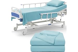 P Pothuiny 3 Piece Hospital Bed Sheet Set, Aqua Blue Brushed Microfiber Soft Bedding for Home/Nursing/Hospital Bed, Deep Pock