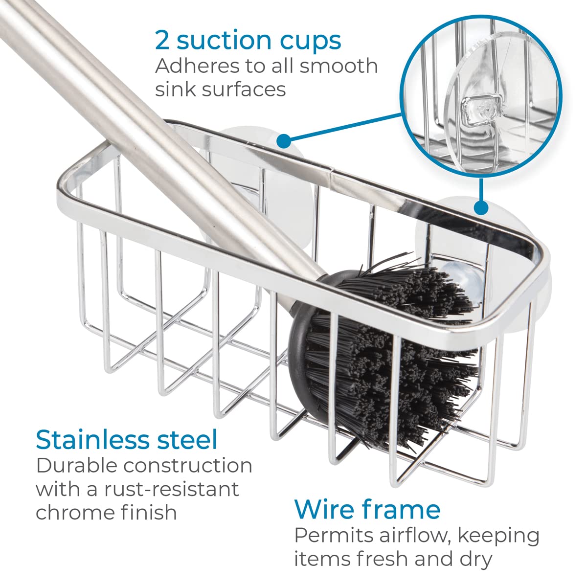 iDesign Gia Stainless Steel Dish Sponge Holder Basket with Suction Cups, Ideal for Kitchen Sinks and Bathroom Organization, 2.25