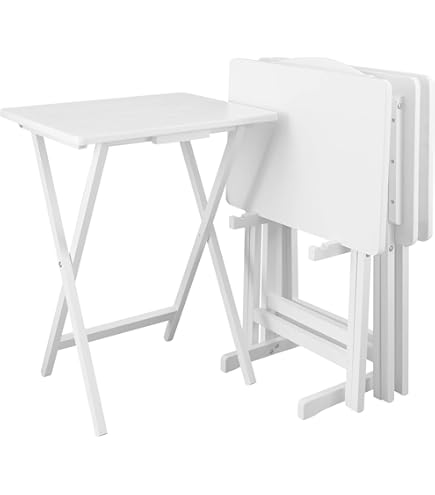 5-Piece Oyster Gray Snack Table Set - 4 Foldable Tables With Stand, 25.5" H