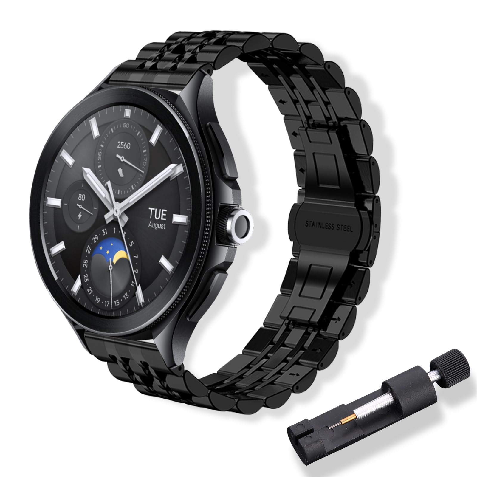 RoYiio Metal Strap for Xiaomi Watch 2/2 Pro/S4/S3/S2 Straps Forerunner 570 47mm/Forerunner 265 Strap Stainless Steel 22mm Replacement Band for Garmin Venu 4 45mm/Venu 3/Venu 2 - Black
