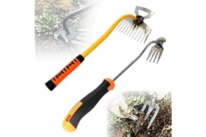 SENOY Weeding Artifact Uprooting Weeding Tool, 2024 Upgrade 4 Teethes Dual Purpose Manual Multifunctional Weeders Tool Weed Pulling Tool Manganese Steel Garden Hand Weeder Tool with Handle