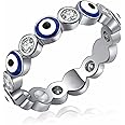 Esbbela Evil Eye Ring for Women 18K White Gold Plated Evil Eye Band Cubic Zirconia Braided Engagement Promise Statement Ring Jewelry Size 6-10