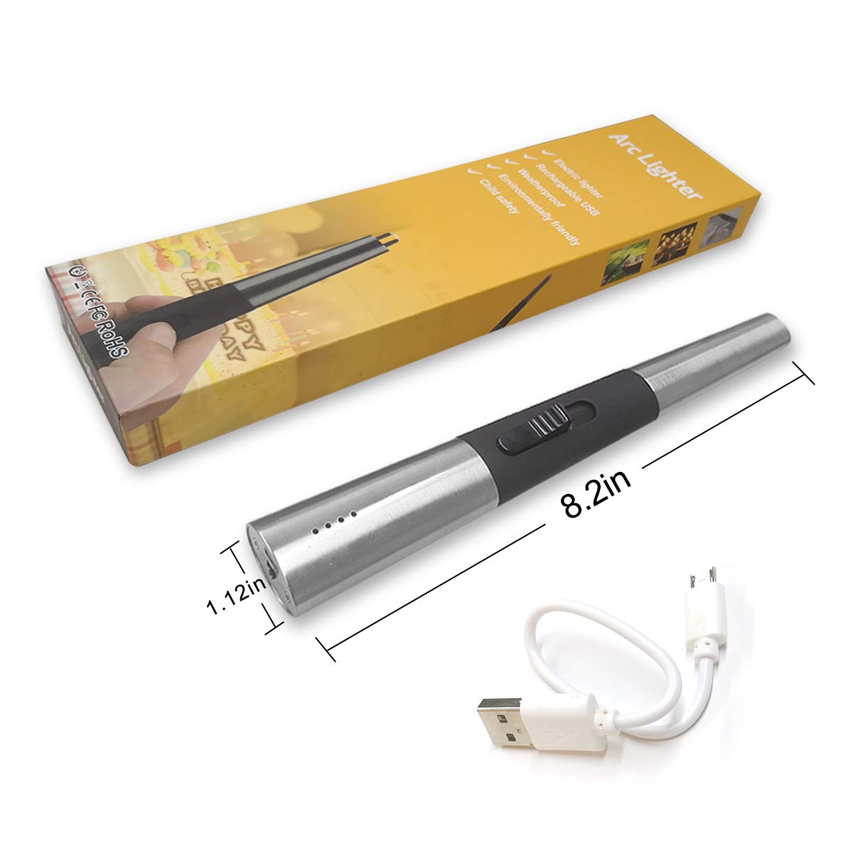 Cilio ARC Accendino Ad Arco Elettrico - In Acciaio Inox, Ricaricabile USB, Impermeabile Al Vento, Per Campeggio E Barbecue