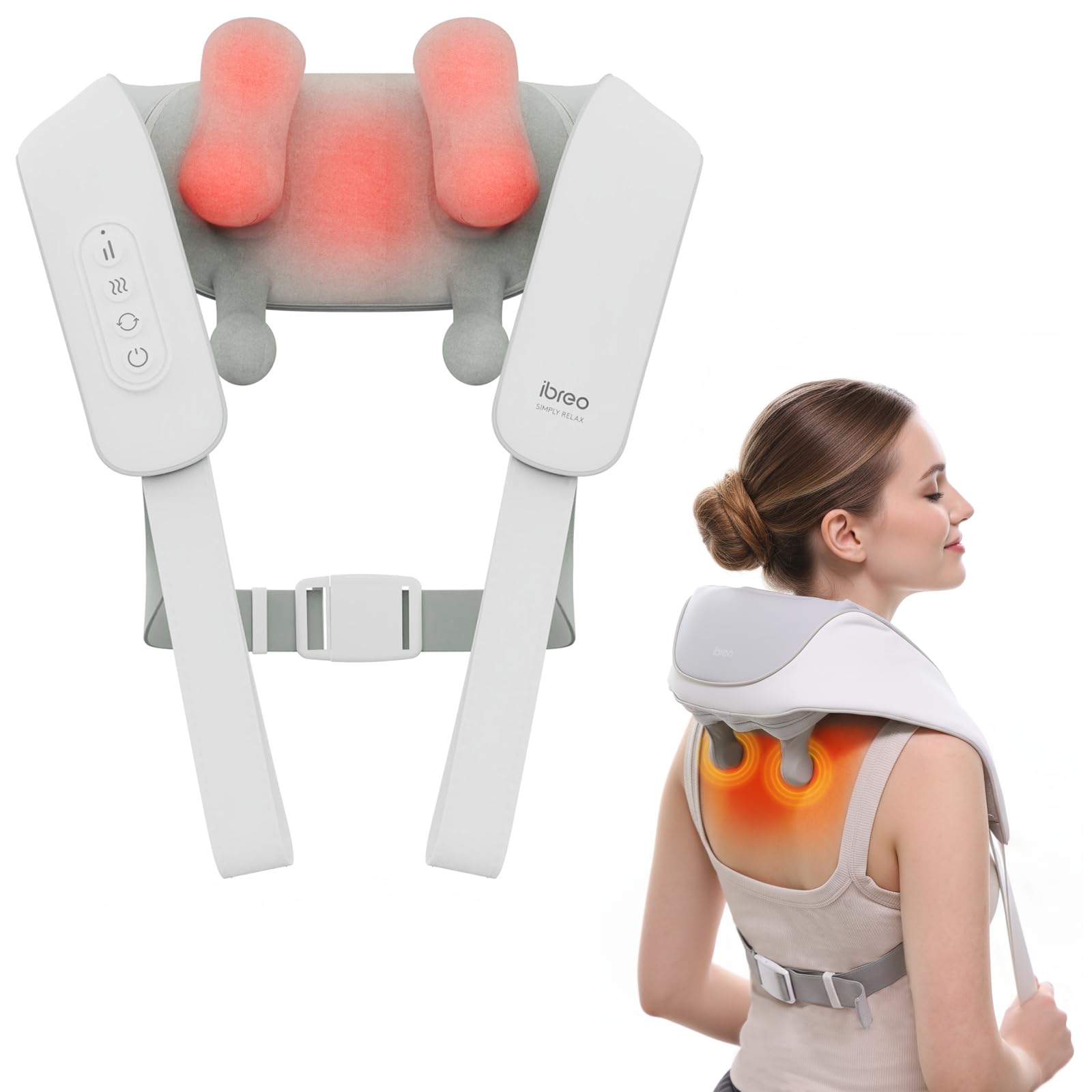 Photo 1 of Cordless Shiatsu Neck and Back Massager with Heat, 10 Mins x 12 Uses, 3 Massage Modes & 2 Intensity Levels, 3D Kneading Deep Tissue for Pain Relief, Voice Prompt & Smart Memory, Relax for Women, Men