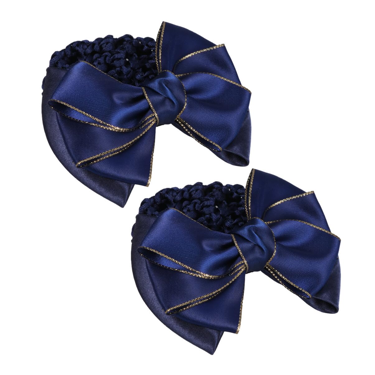 Beaupretty 2pcs Bow Hair Bun Cover Net Snood Golden Trim Satin Crochet French Hair Clip Barrette Headdress For Office Worker Bank Staff Student (Blue)