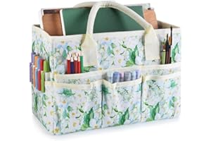 E-WEICHEN Craft Organizer Tote Bag Art Storage Caddy with Multiple Pockets Storage Containers for Art,Craft,and Office Supplies Storage Jasmine Flower