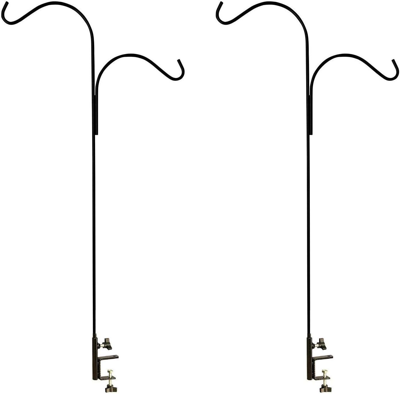 Outdoor Shepherd's Hooks - Ashman Double Span Black Deck Hook (2 Pack), 46-Inch Length, Super Strong and Ideal for Bird Feeders, Plant Hangers, Coconut Shell, Hanging Baskets, Lanterns, Wind Chimes and More!