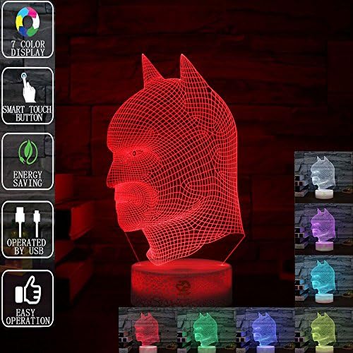 Gift Ideas Batman Night Lights 3D Illusion Lamp Led Desk Lamps Unique Anniversary Gifts for Baby Home Decor Office Bedroom Party Decorations Nursery Lighting 7 Color Crackle Paint Base