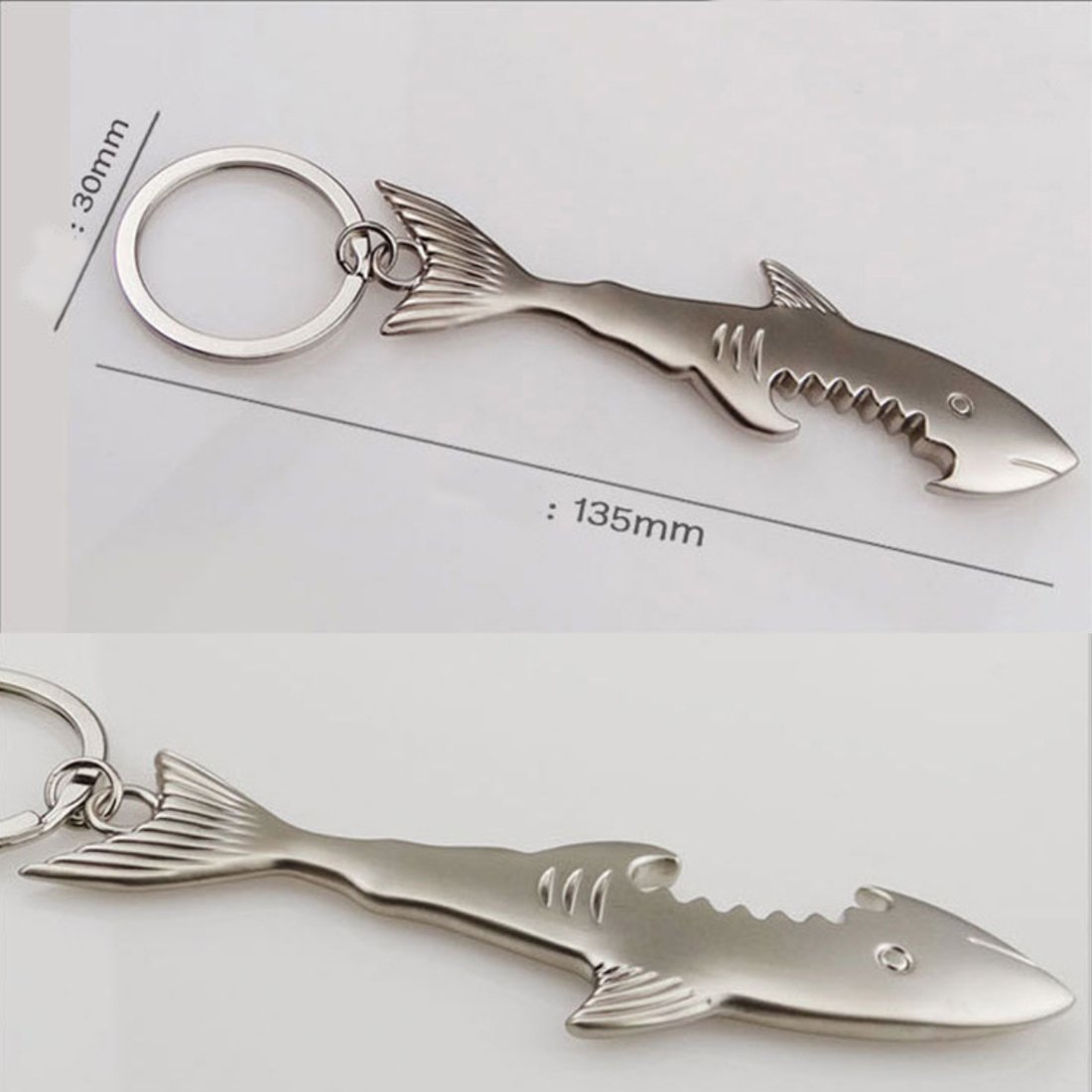 Miou Cute Creative Keychain, Shark Style Metal Bottle Opener Keychain, Metal Pendant White Shark Style Cool Beer Keychain Opener Key Ring Chains