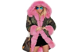 Roiii Women Thicken Warm Winter Coat Hood Down Parka Fleece Fur Outdoor Overcoat Long Jacket Outwear