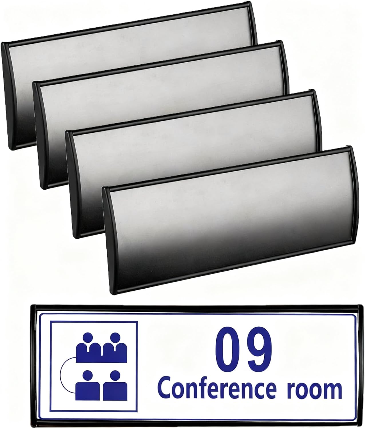Photo 1 of SINKAA 5Pcs Office Name Plates Holder for Doors, 3” X 8” Curved Wall Mount Door Sign Holder, Black Aluminum Sign Holder for Office Wall with Plastic Film and Adhesive Tape