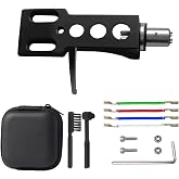 Universal Turntable Headshell.LP Turntable Cartridge, Black Headshell, Phonograph Lead Wires, Screws, Stylus Cleaning Brush, Headshell Storage Case.