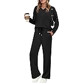 WIHOLL Lounge Sets for Women 2026 V Neck 2 Piece Outfits Airport Wide Leg Pants Matching Set Sweatsuits