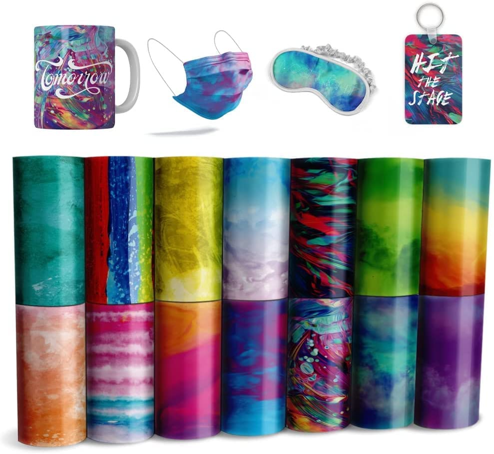 WOWOCUT Insoluble Transfer InkSheets for Mug Press, Watercolor Insoluble Sheet, Pre-Printed Sublimation Transfer Paper for Blanks Tshirt, 12" x 4.5",14PCS