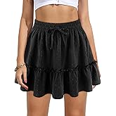 Vigorics Women's High Waist Ruffle Mini Skirt Built in Shorts A Line Flowy Boho Skirt with Pockets