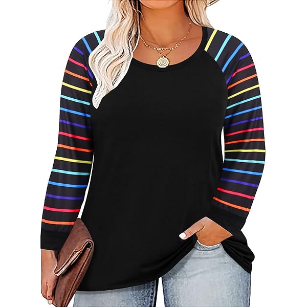トップス araki raglan lonT 24ss Embroidered Stripe Top with Flounce Sleeves - Plus - Stripe