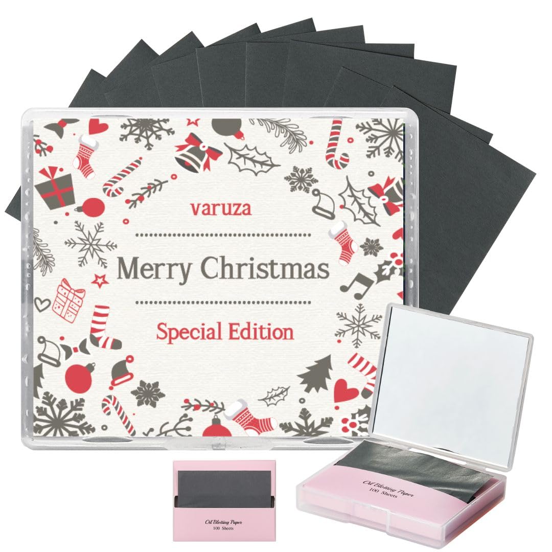 [200 Counts + Mirror Case] Christmas Wreath Bamboo Charcoal Oil Blotting Paper for Oily Skin – Refillable Mirror Case & Extra Sheets | Instant Oil Control & Shine-Free Finish