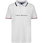 Tommy Hilfiger Boys Short Sleeve Premium Pique Polo Shirt, Button Closure, Soft & Comfortable
