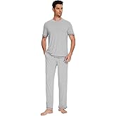 WiWi Mens Viscose from Bamboo Pajama Set Short Sleeve Pajamas Sets with Pants Sleepwear Soft Lightweight Lounge Pj S-XXL