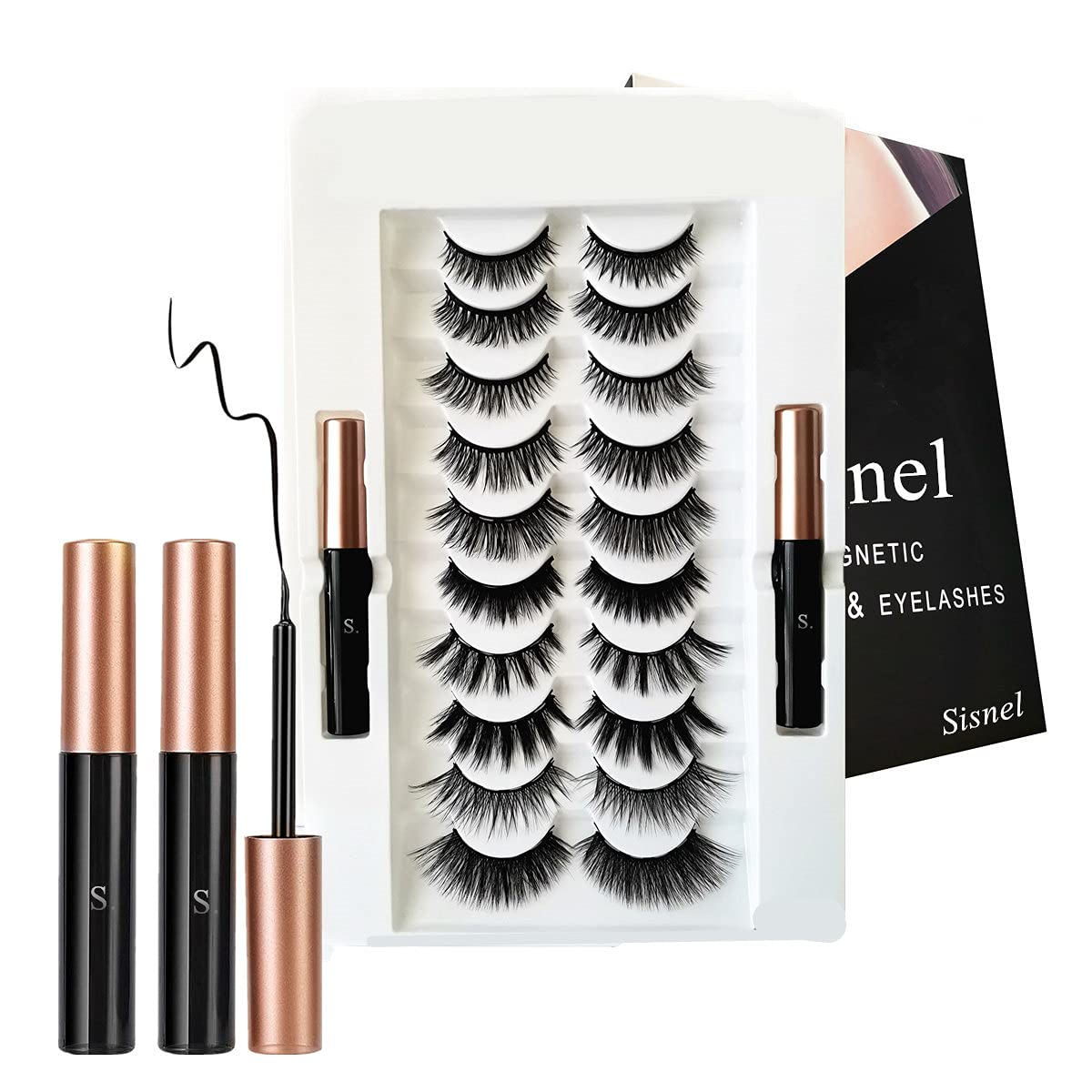5 Pairs Reusable Magnetic Lashes and Eyeliner Kit, Best Magnetic Eyeliner for Natural Magnetic Lashes Set, Comes with 2 Tubes of Magnetic Eyeliner