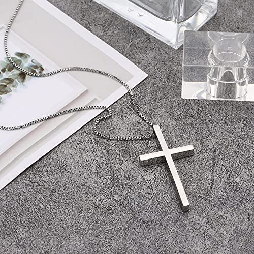 Pinsparkle Necklace for Women, Silver Stainless Steel Cross Pendant Necklace 1.7\