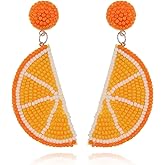 Fruit Earrings for Women Cute Orange Strawberry Beaded Drop Dangle Earrings Fashion Handmade Bohemia Statement Summer Vacation Jewelry
