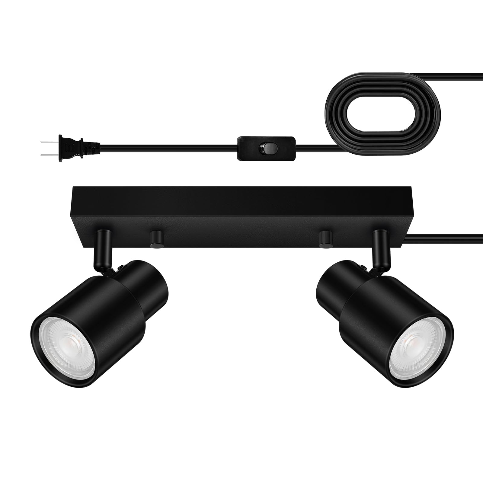 Photo 1 of Plug in Track Lighting Fixtures Ceiling, LED Track Lighting, Black 2 Light Track Light Kit for Kitchen, Plug in Ceiling Light with 14.8FT Cord, Rotatable Wall Mount Light for Bedroom(GU10, NO Bulb)