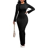 Women's Casual Dress Crew Neck Elegant Fall Winter Long Sleeve Midi Bodycon Pencil Cocktail Wedding Dresses 094