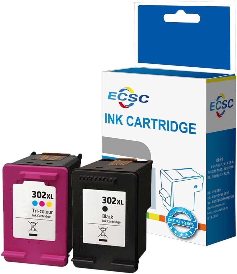 ECSC Remanufactured Ink Cartridge Replacement for HP Deskjet 1110 2130 All-in-One(AIO) 2132 AIO 2134 AIO 3630 AIO 3632 AIO 3634 AIO 3636 AIO 3637 AIO 3638 AIO 302XLBK/C (Black/Tri-Colour